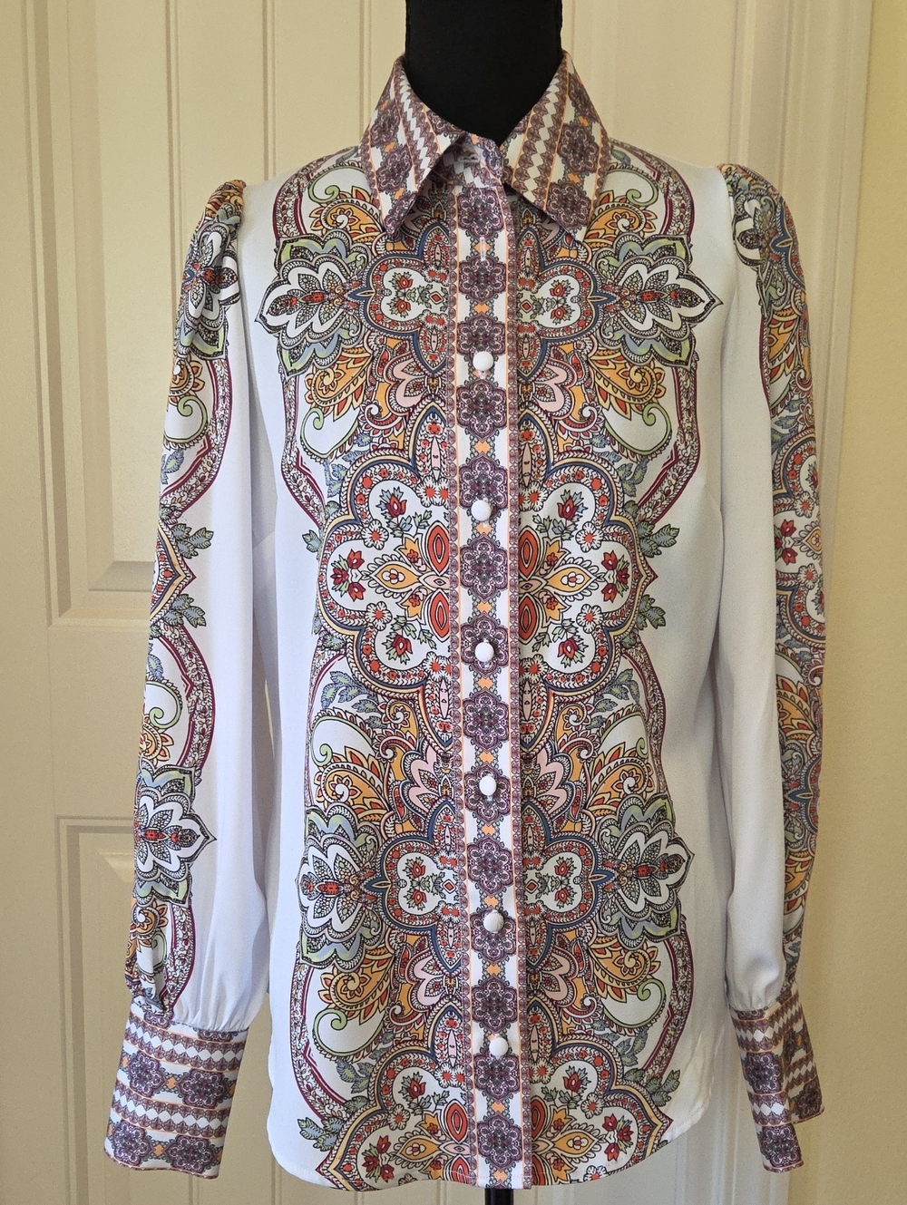 Boston Proper White Paisley Multi-Color Button-Down Shirt, NWOT, Size S